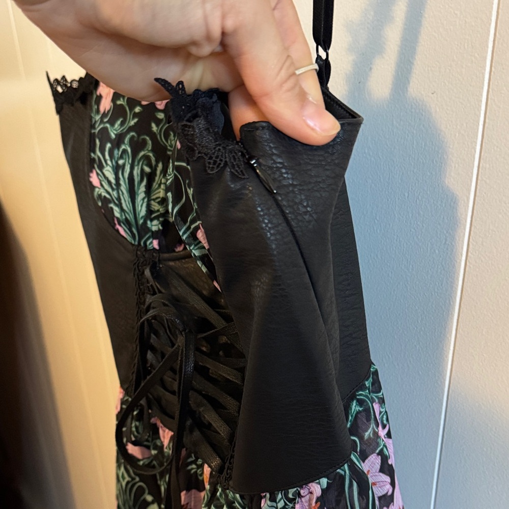 Dolls Kill Black and Pink Floral Corset Mini Dress - Picture 3 of 5